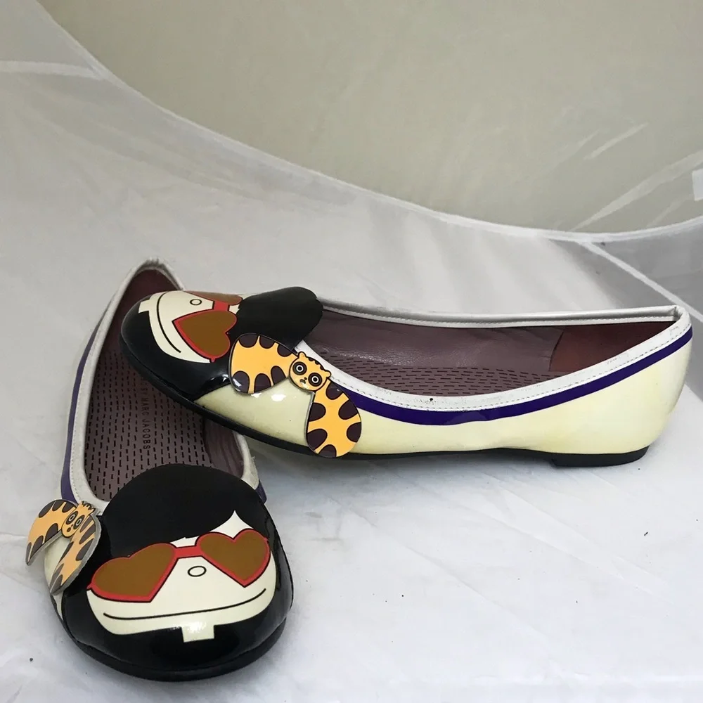 Marc by Marc Jacobs NEW Girl Cat Leather Ballet Flats Shoes Patent Rubber Soles - Picture 4 of 13